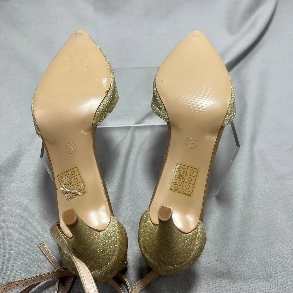 Journee Collection Leila Glitter Pumps D'Orsay Ankle Strap Heels Pointed Toe 6.5